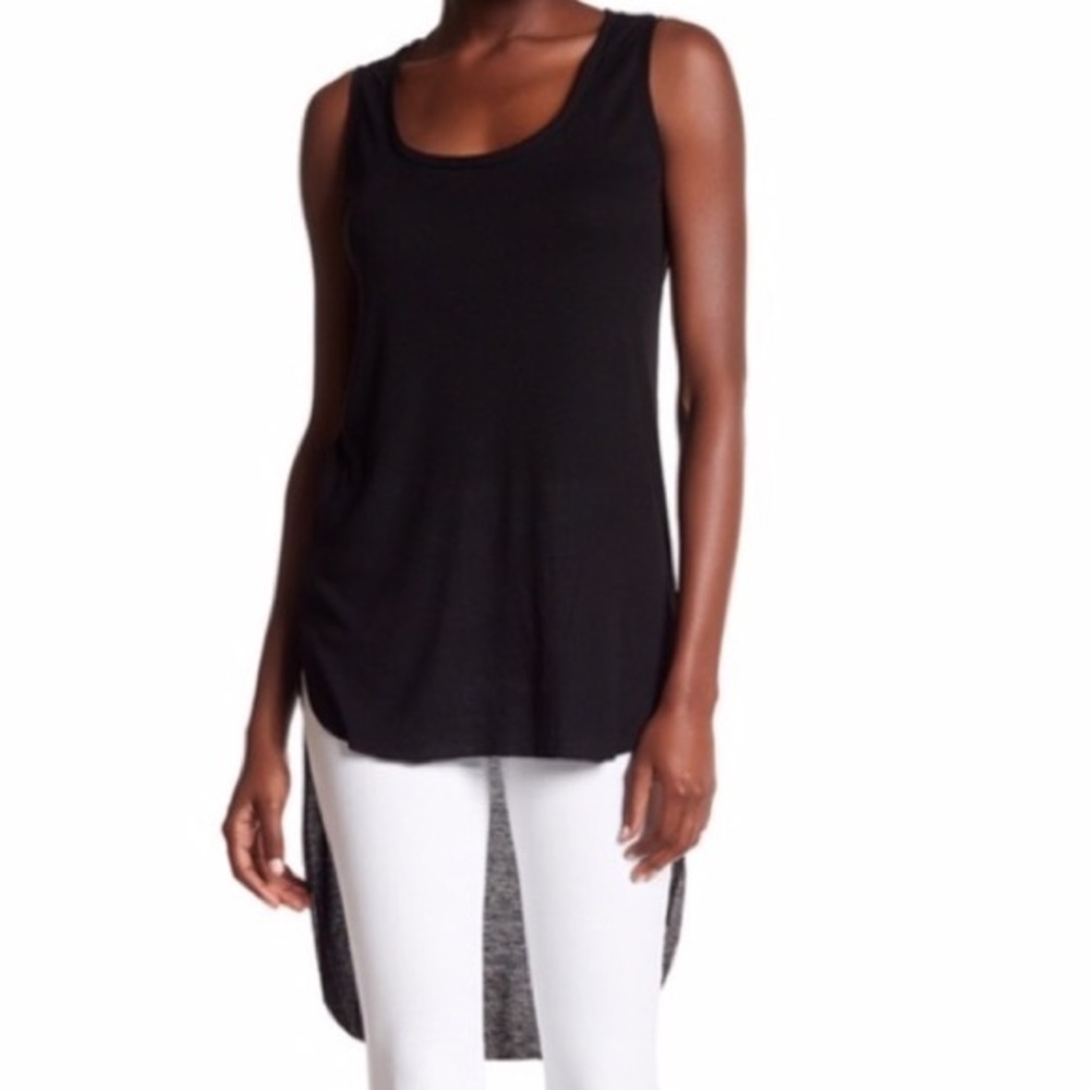 THOMAS WYLDE Black Ribbed Rayon Soul Sleeveless Hi Low Rib Tank Top Size Medium